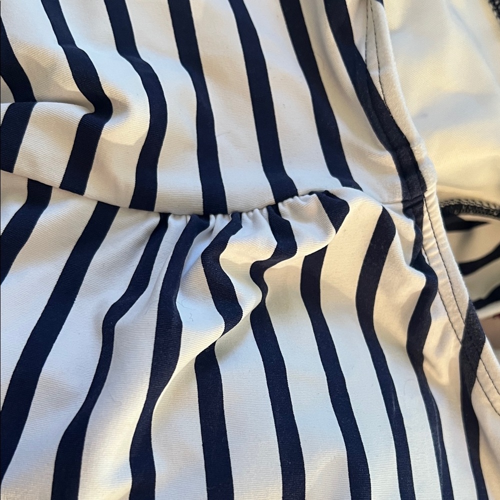 Lands' End ~ Navy and White Striped/Floral High Neck Swim Tank Tankini Top, 14 - Picture 9 of 15